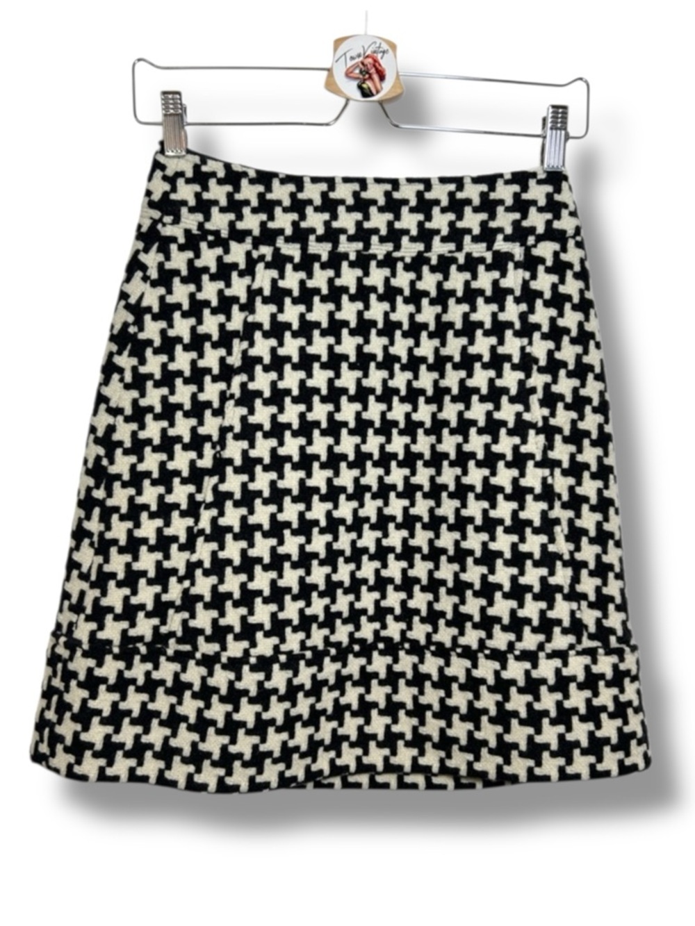 Houndstooth Mini Classic Academia Skirt Black Cream Wool A Line Check Size 00